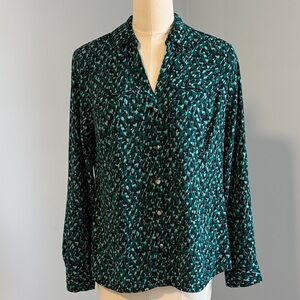 Dana Buchman Green and Black Patterned Button Down Shirt SZM